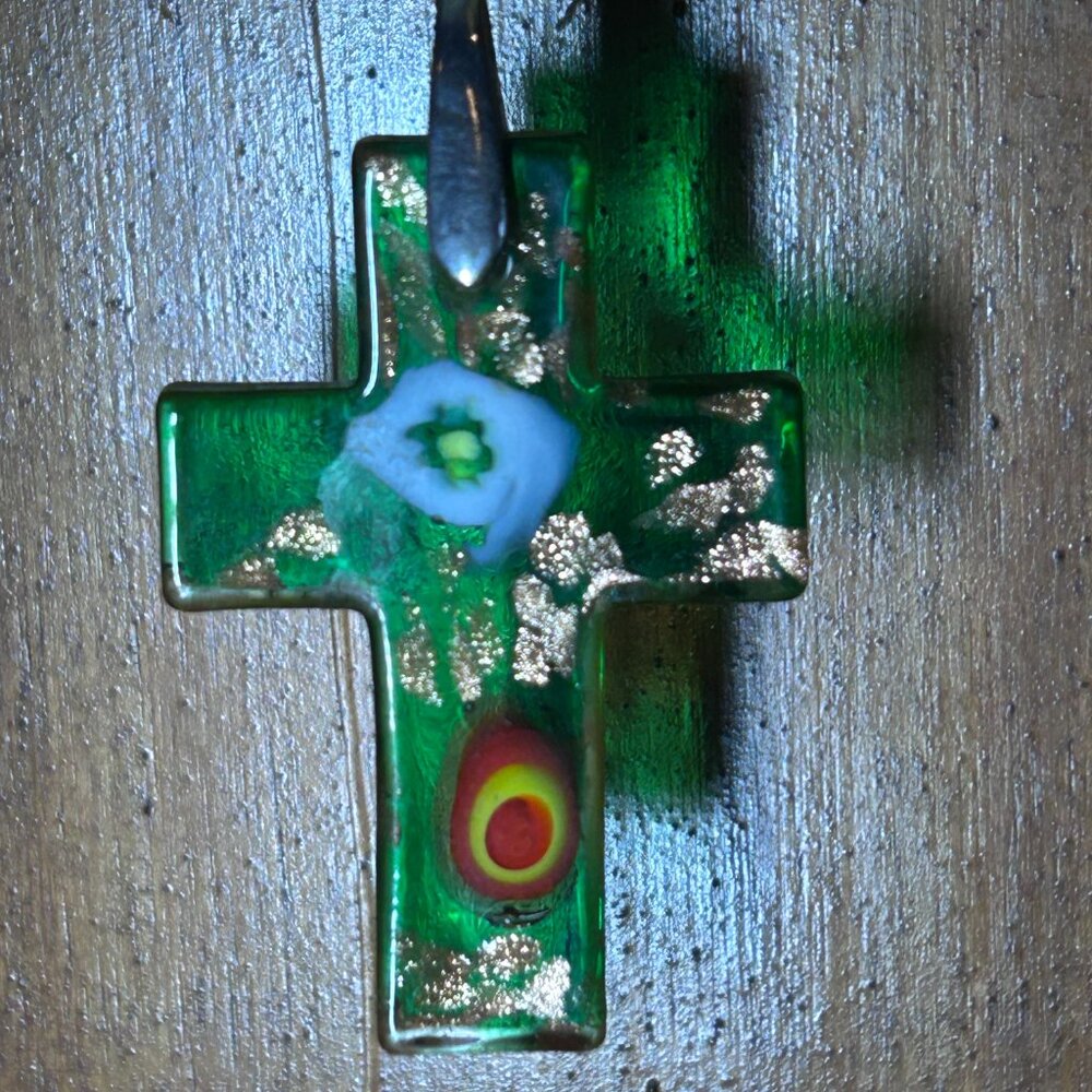 Glass Cross Pendant Necklace